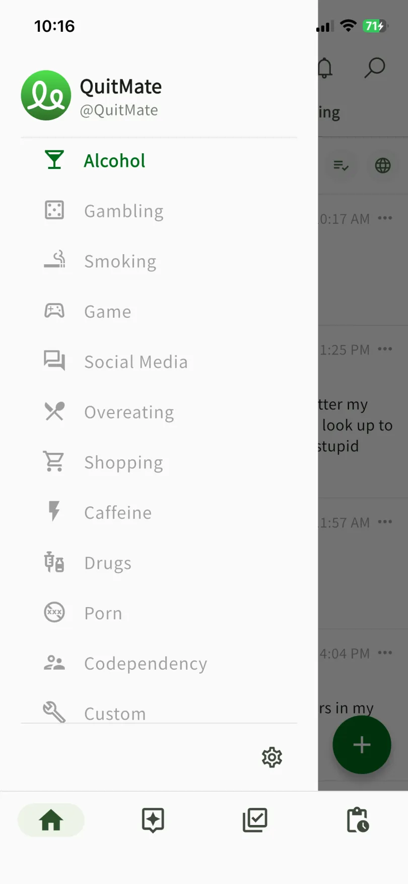 QuitMate app category selection